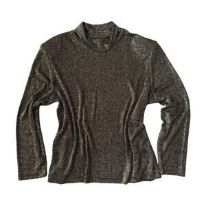 Vintage 70s Gold & Black Metallic Cowl Neck Shirt Glam Party Shiny Disco Top XL
